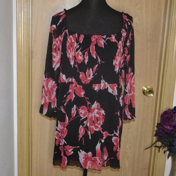 Inc International Concept Women's Smocked Babydoll Pink Floral Blouse - Picture 1 of 9